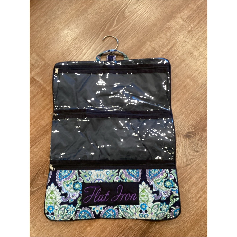 Travel Flat Iron Hair Accessories Hanging‎ Organizer Bag Quilted Blue Paisley